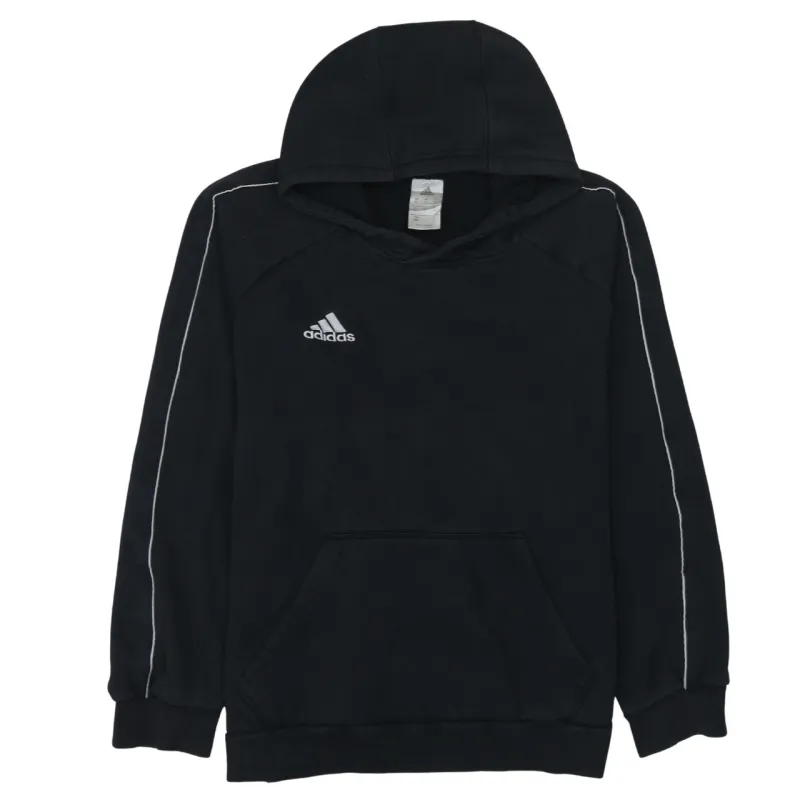 Adidas Black Hoodie Men’s Medium Embroidered Logo Contrast Piping Front Pocket Sweatshirt sold by Vintage Club