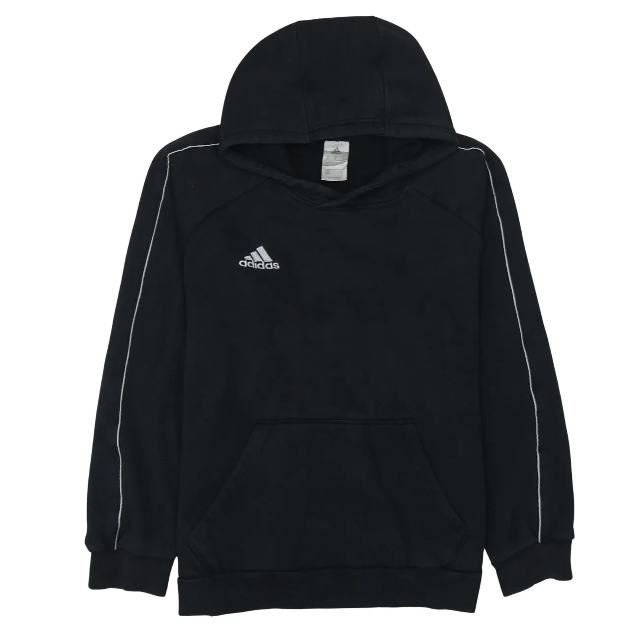 Adidas Black Hoodie Men’s Medium Embroidered Logo Contrast Piping Front Pocket Sweatshirt sold by Vintage Club