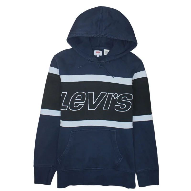 Levi's Navy Blue Hoodie Men's Small Bold Printed Logo Stripe Pullover Sweatshirt sold by Vintage Club
