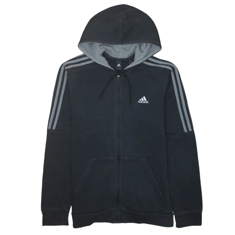 Adidas Black Full Zip Hoodie Men's Medium Three Stripe Sleeves Embroidered Logo Sweatshirt sold by Vintage Club