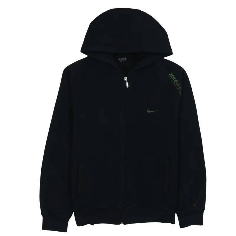 Nike Black Full Zip Hoodie Women’s Large Embroidered Swoosh Split Pockets Fleece Sweatshirt sold by Vintage Club