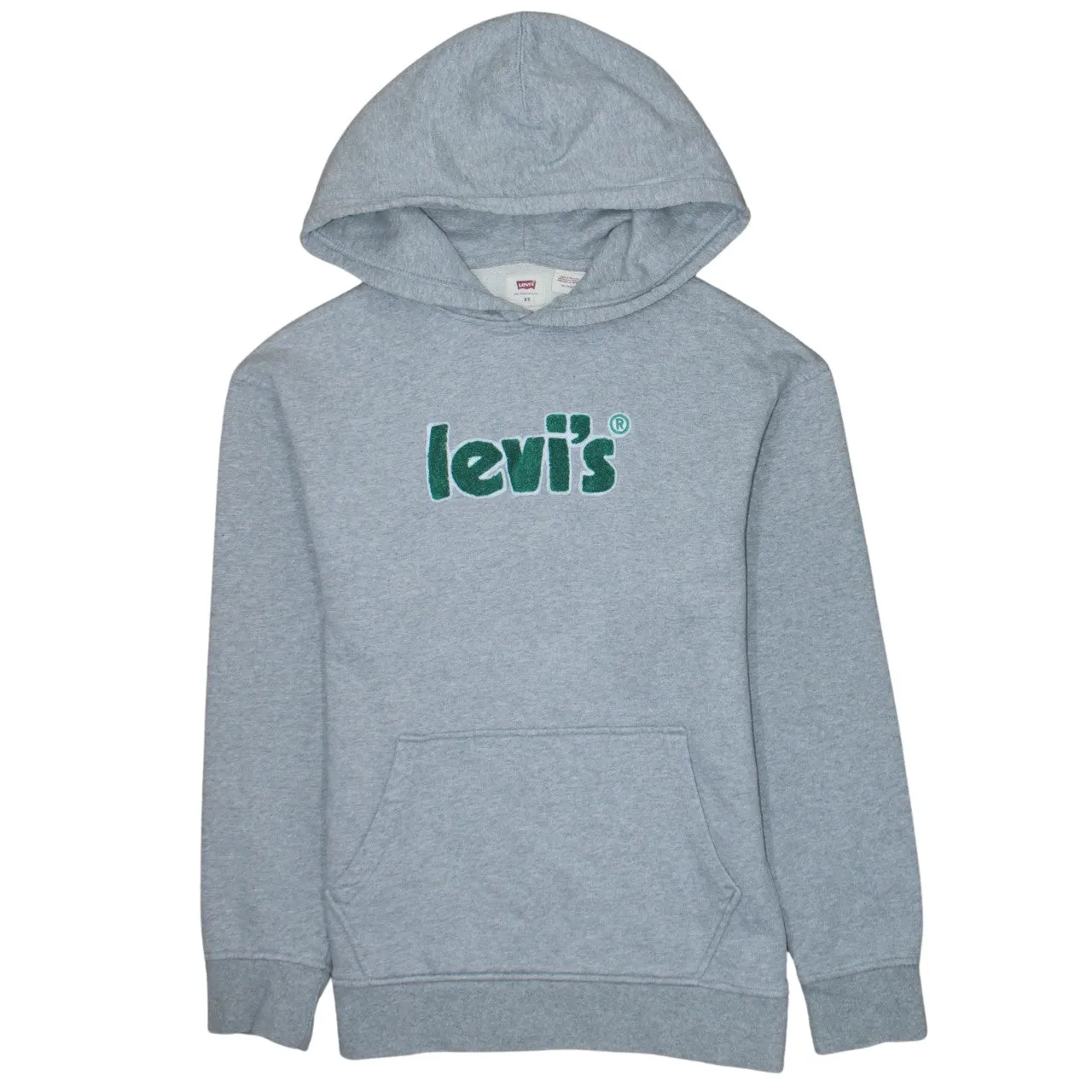 Levi's Grey Hoodie Men's XSmall Embroidered Green Logo Front Pouch Pullover Sweatshirt sold by Vintage Club