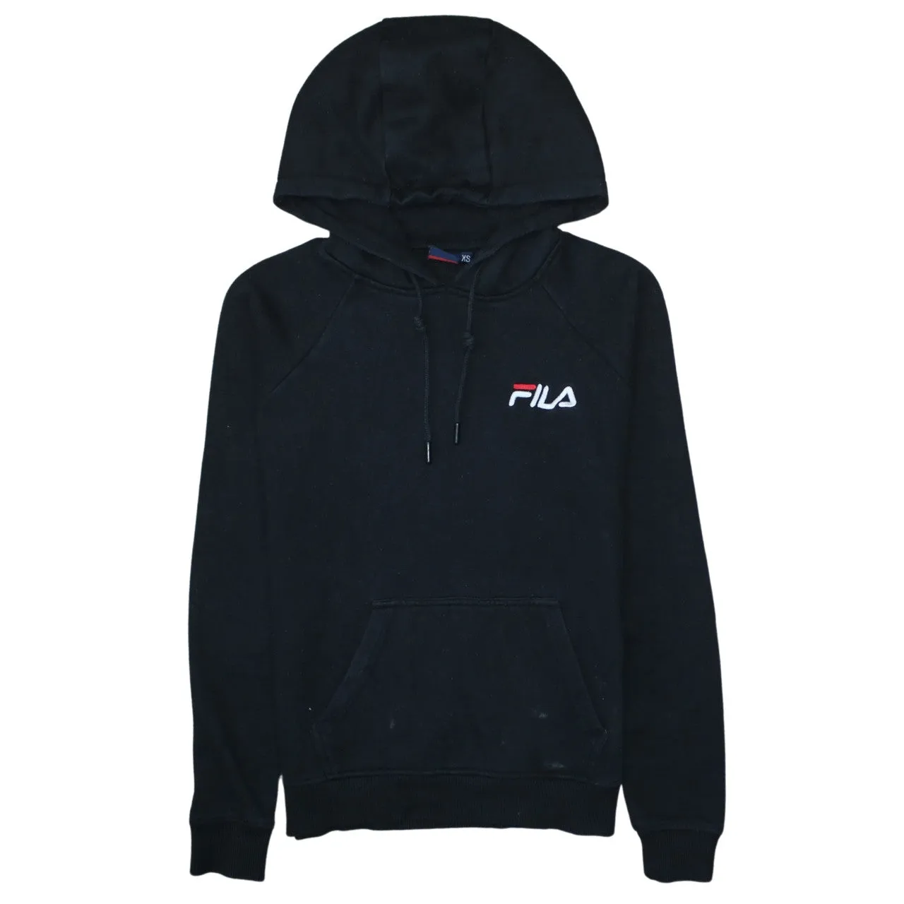 Fila Black Hoodie Women’s XSmall Embroidered Chest Logo Drawstring Hood Front Pocket Sweatshirt sold by Vintage Club