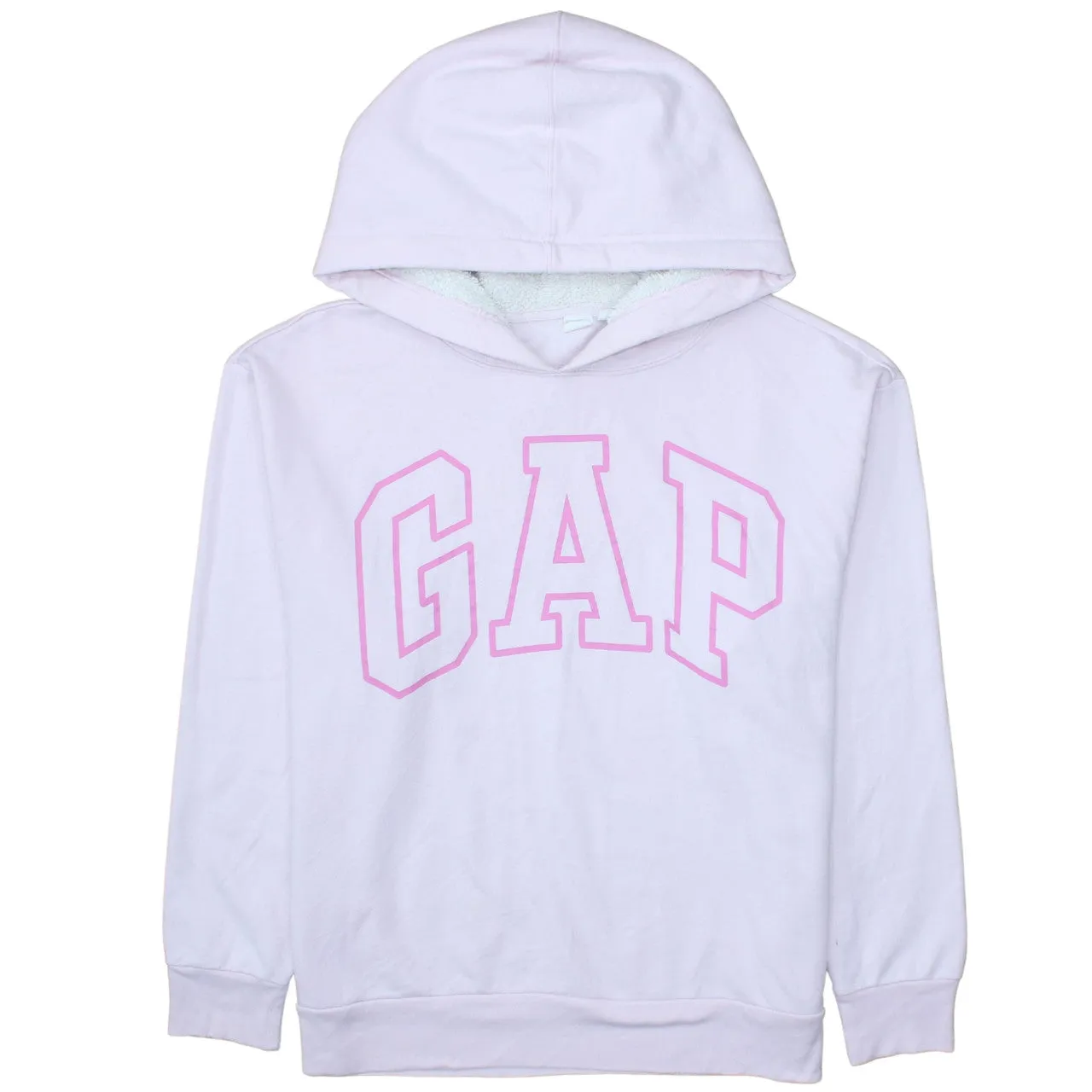 Gap Light Pink Hoodie Women’s XLarge Printed Logo Sherpa Lined Hood Pullover Sweatshirt sold by Vintage Club