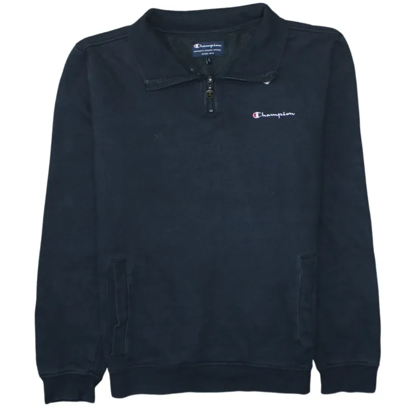Champion Black Quarter Zip Sweatshirt Women’s Large Embroidered Logo Pockets Pullover Fleece Top sold by Vintage Club