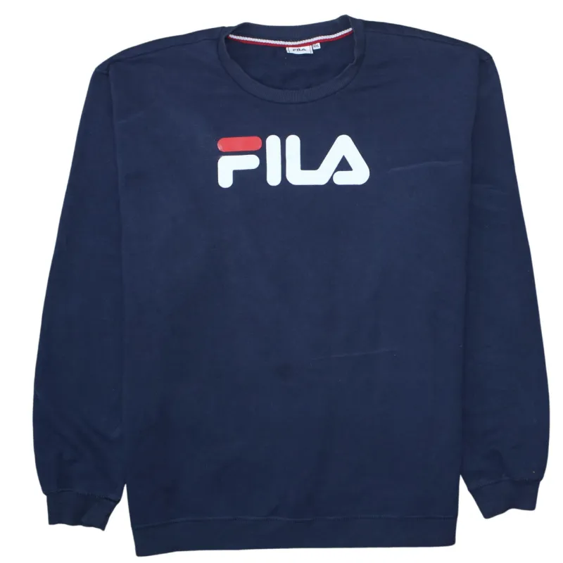 Fila Navy Blue Sweatshirt Women's 4XL Printed Logo Crewneck Pullover Fleece Top made by Fila