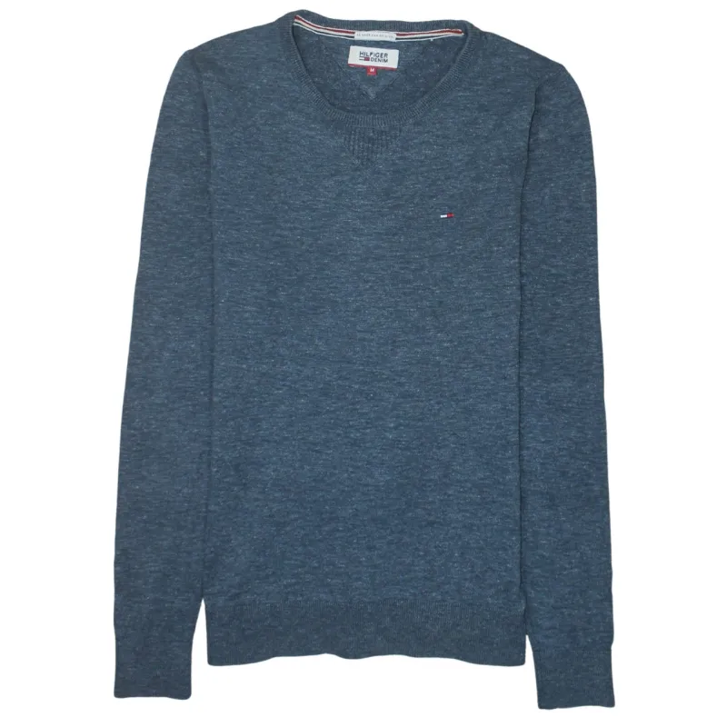 Tommy Hilfiger Blue Knit Jumper Women’s Medium Embroidered Flag Logo Crewneck Sweater made by Tommy Hilfiger