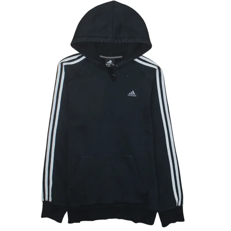 Adidas Black Hoodie Men's Medium Three Stripe Sleeves Embroidered Logo Pullover Sweatshirt sold by Vintage Club