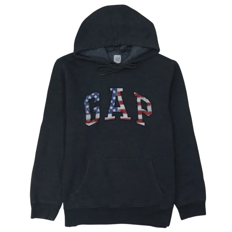 Gap Dark Grey Hoodie Women’s Large Embroidered Flag Logo Drawstring Front Pocket Sweatshirt made by Vintage Club