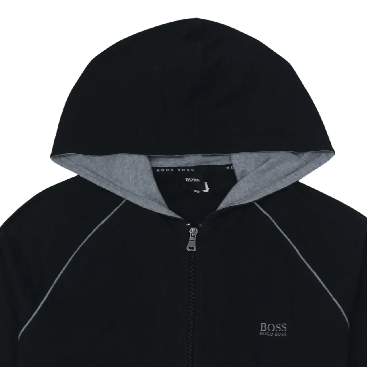 HUGO BOSS Black Zip Hoodie Women’s Medium Embroidered Chest Logo Contrast Grey Trim Top sold by Vintage Club product image thumbnail 3