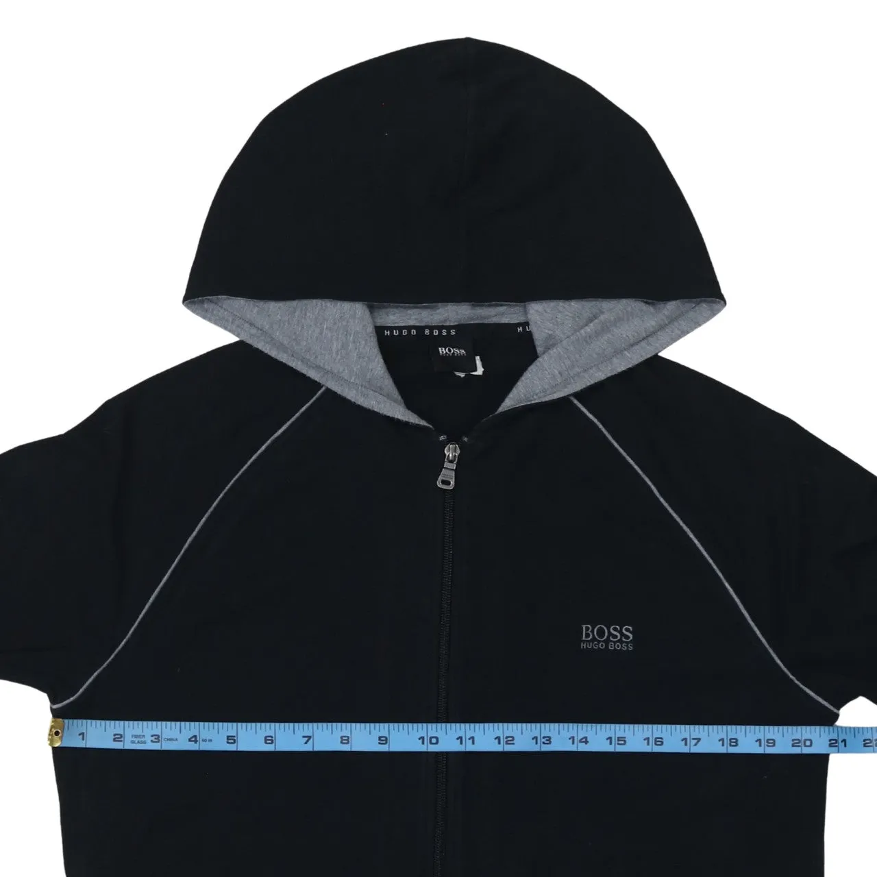 HUGO BOSS Black Zip Hoodie Women’s Medium Embroidered Chest Logo Contrast Grey Trim Top sold by Vintage Club product image thumbnail 5