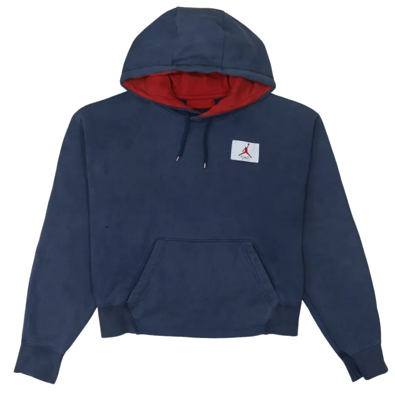 Jordan Navy Blue Hoodie Women’s Medium Embroidered Jumpman Logo Red Lined Pullover Sweatshirt sold by Vintage Club