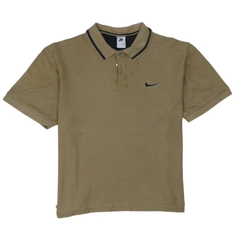 Nike Beige Polo Shirt Men's Large Embroidered Swoosh Short Sleeve Casual Top sold by Vintage Club