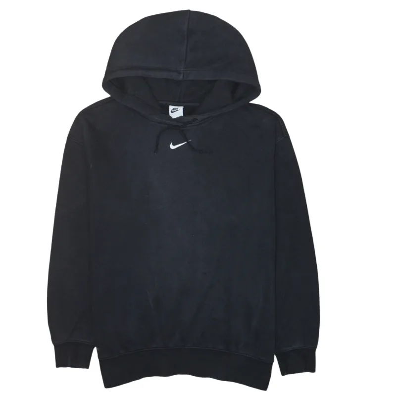 Nike Black Hoodie Men’s Small Embroidered Swoosh Drawstring Hood Ribbed Cuffs Pullover Sweatshirt sold by Vintage Club