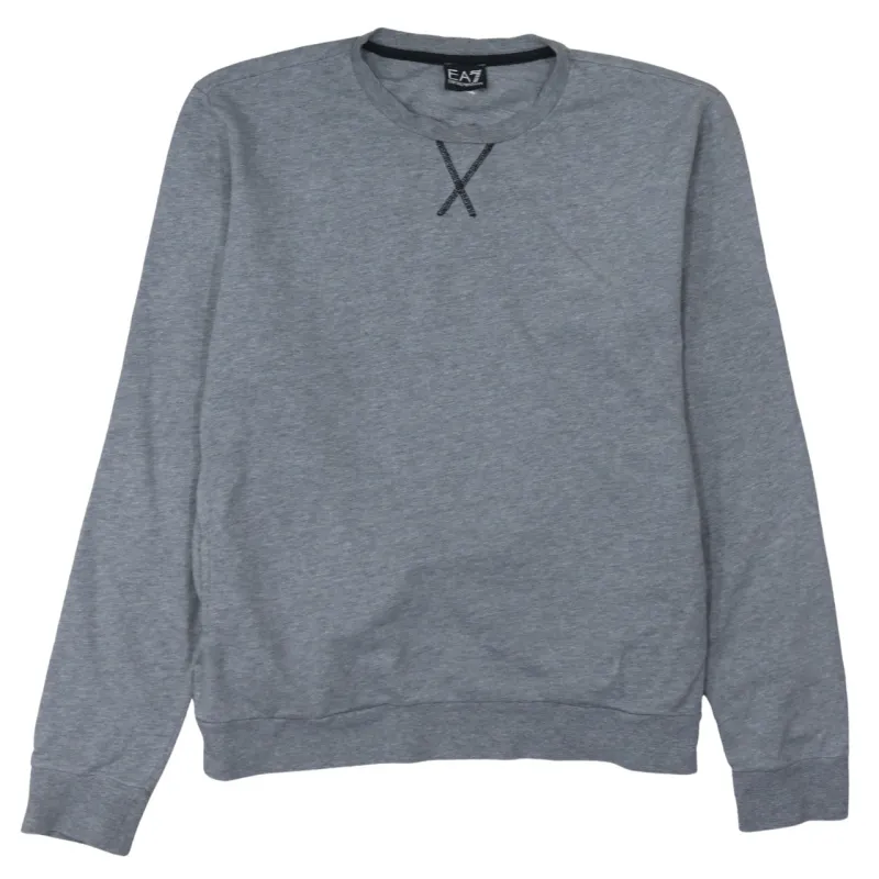 EA7 Grey Sweatshirt Women's XLarge Minimal Logo Crewneck Ribbed Cuffs Pullover Top sold by Vintage Club