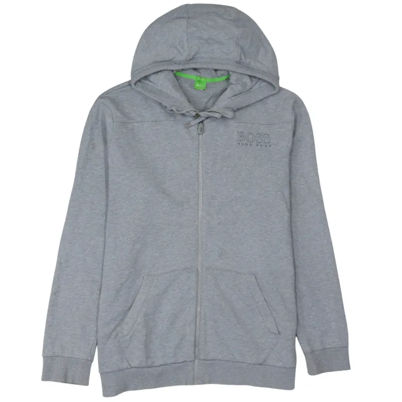 HUGO BOSS Grey Full Zip Hoodie Women's XXLarge Embroidered Chest Logo Split Pocket Sweatshirt sold by Vintage Club