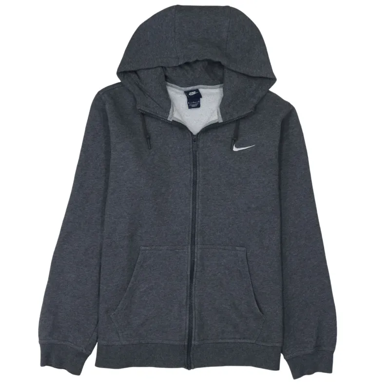 Nike Dark Grey Hoodie Men's Medium Zip Up Embroidered Swoosh Split Pocket Sweatshirt made by Nike