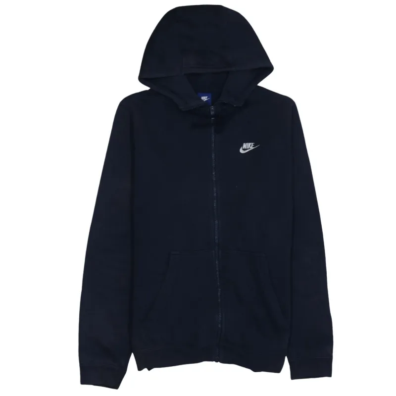 Nike Navy Blue Full Zip Hoodie Women’s Large Embroidered Swoosh Split Pocket Fleece Top sold by Vintage Club