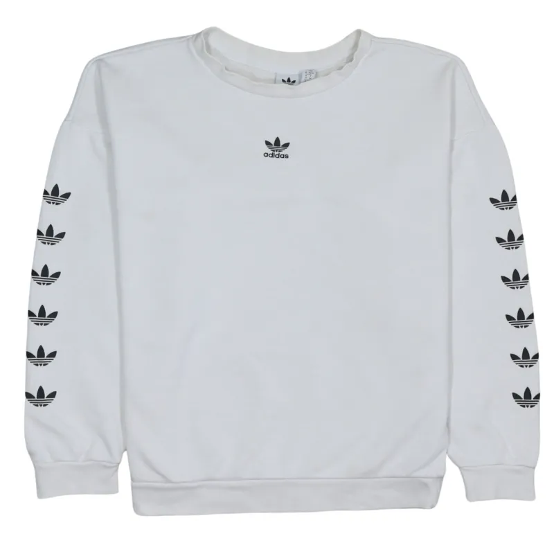 Adidas White Sweatshirt Women's XSmall Trefoil Sleeve Print Crewneck Pullover Fleece Top made by Adidas