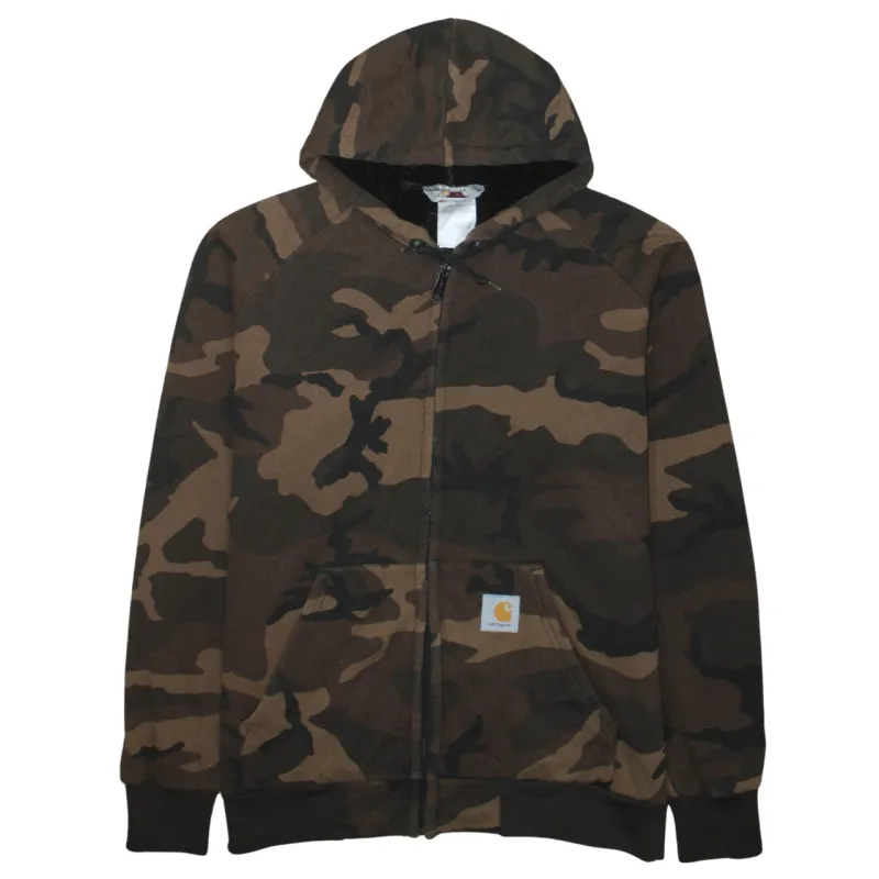 Carhartt Brown Camo Full Zip Hoodie Women’s XLarge Embroidered Patch Pockets Fleece Lined Sweatshirt sold by Vintage Club