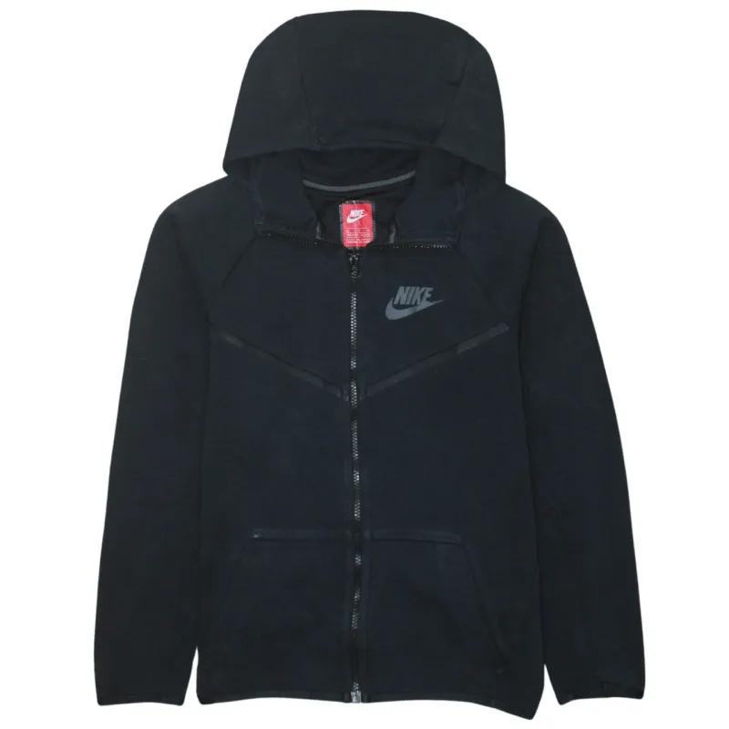 Nike Black Full Zip Hoodie Women’s XLarge Printed Swoosh Logo Split Kangaroo Pockets Sweatshirt sold by Vintage Club