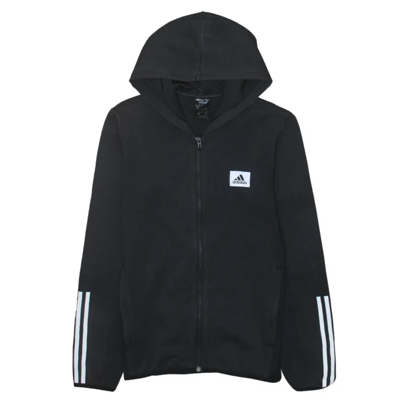 Adidas Black Full Zip Hoodie Women’s Medium Embroidered Chest Logo Three Stripe Sleeves Sweatshirt sold by Vintage Club