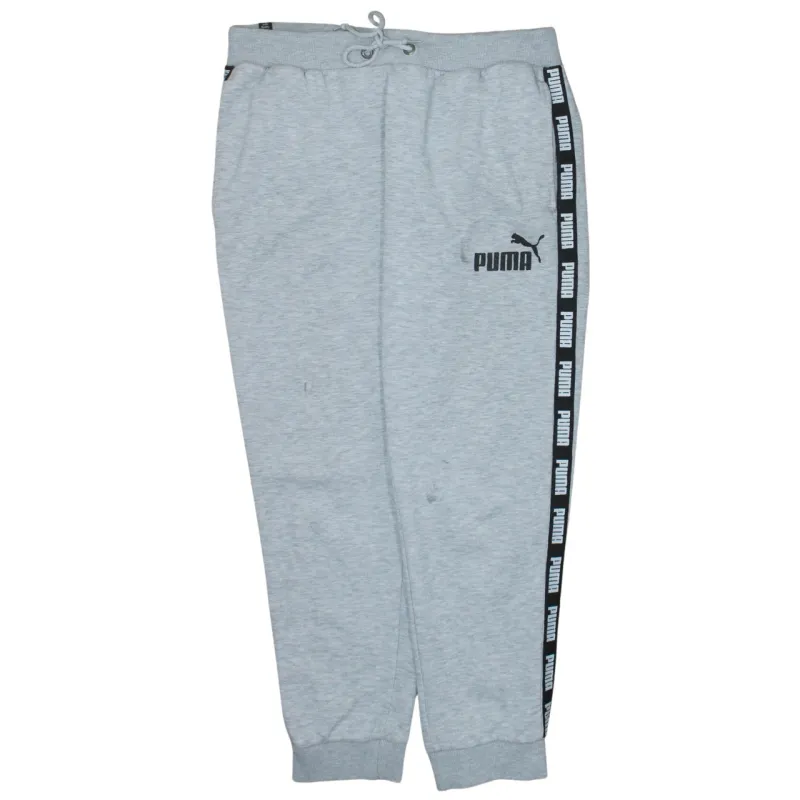 Puma Light Grey Joggers Men's Large Printed Logo Side Tape Cuffed Sweatpants sold by Vintage Club