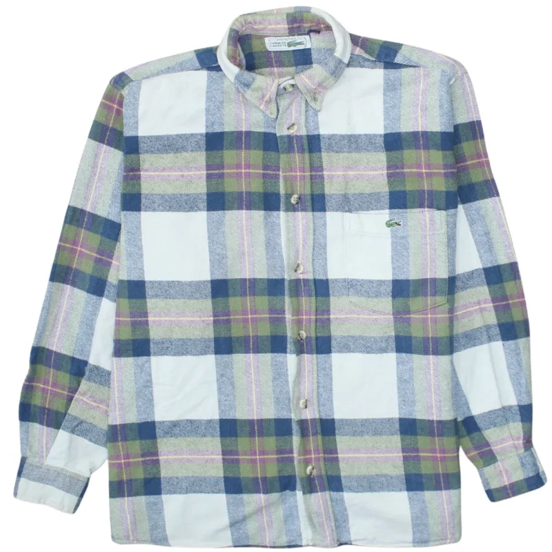 Lacoste White Green Check Shirt Men's XLarge Embroidered Croc Logo Button Front Casual Top sold by Vintage Club
