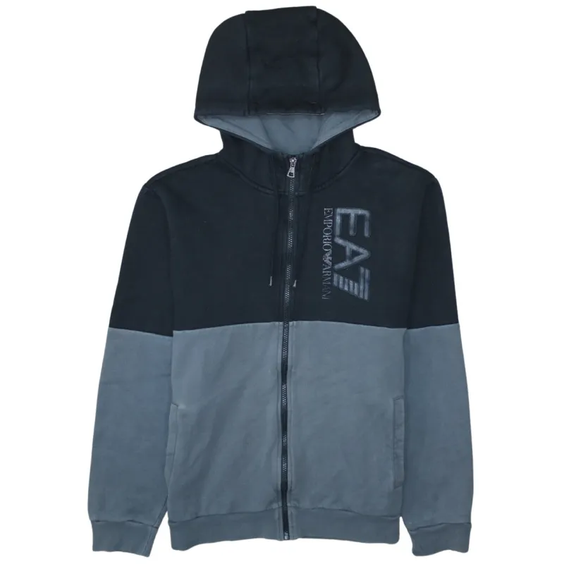 Emporio Armani Black Grey Hoodie Men's Medium EA7 Embroidered Logo Full Zip Sweatshirt sold by Vintage Club