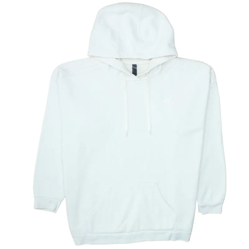 Adidas Off White Hoodie Women’s Medium Embroidered Logo Front Pocket Three Stripe Shoulders Sweatshirt sold by Vintage Club