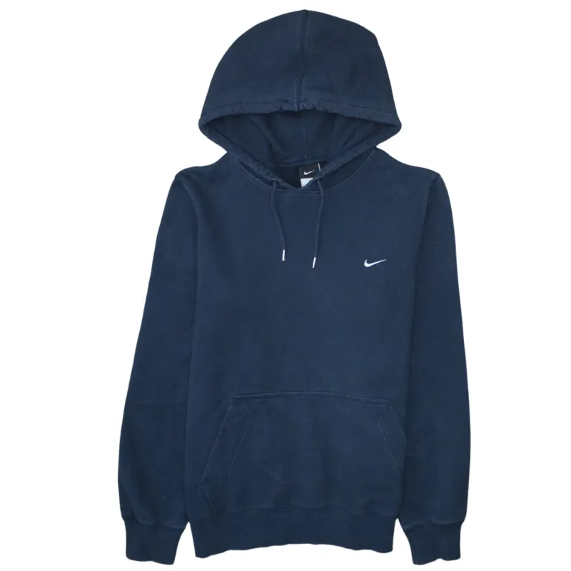 Nike Navy Blue Hoodie Men's Small Embroidered Swoosh Pullover Front Pocket Sweatshirt sold by Vintage Club