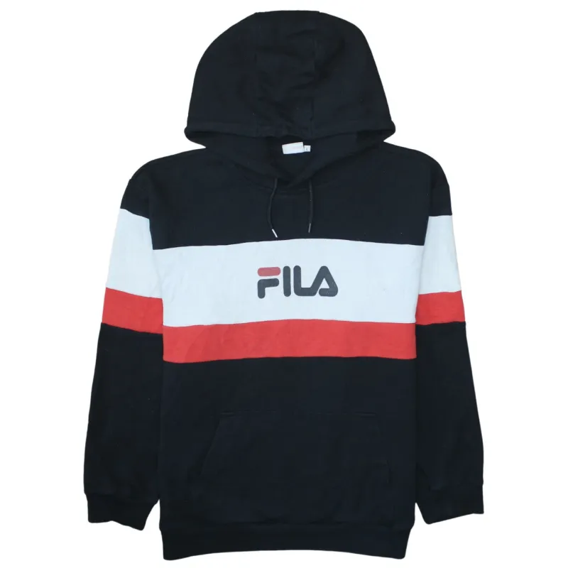 Fila Black Colour Block Hoodie Women's Large Printed Logo Pullover Sweatshirt Top sold by Vintage Club