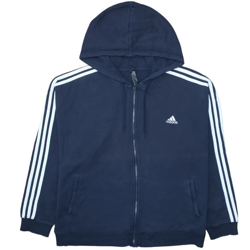 Adidas Navy Blue Full Zip Hoodie Women’s XLarge Embroidered Logo Three Stripe Sleeves Sweatshirt sold by Vintage Club