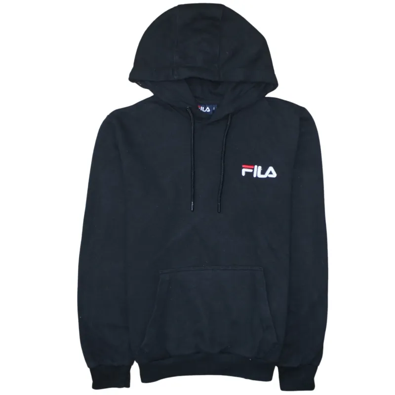 Fila Black Hoodie Men's Small Embroidered Chest Logo Drawstring Hood Front Pocket Sweatshirt sold by Vintage Club