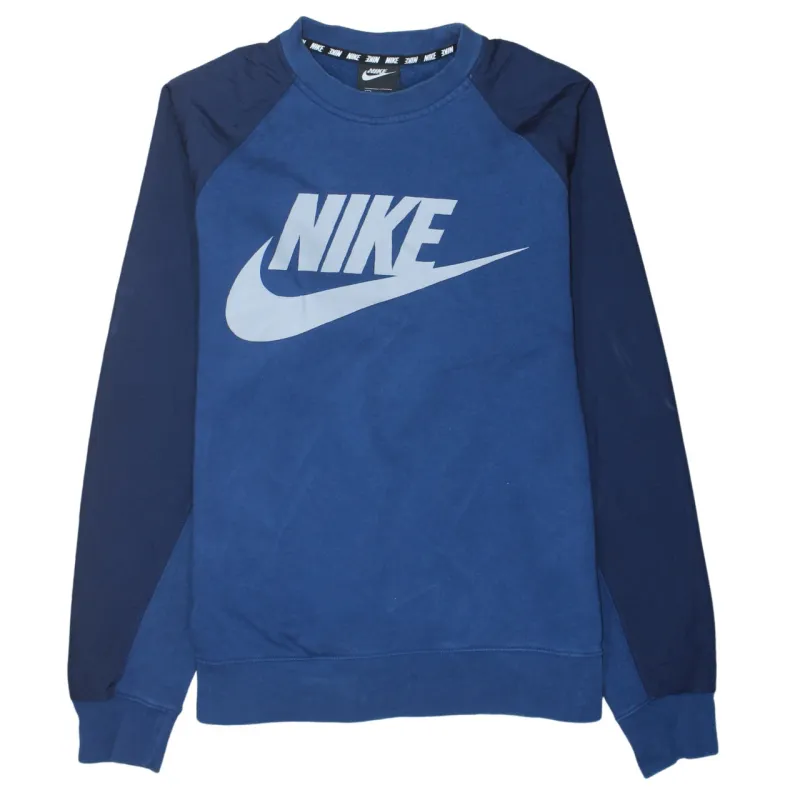 Nike Navy Blue Sweatshirt Men's Medium Printed Logo Raglan Sleeve Pullover Jumper sold by Vintage Club
