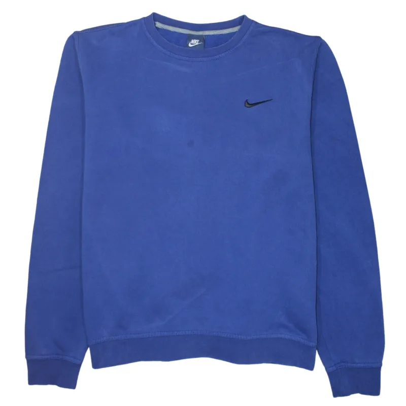Nike Royal Blue Sweatshirt Men's Large Embroidered Swoosh Logo Crewneck Pullover Fleece Top made by Nike
