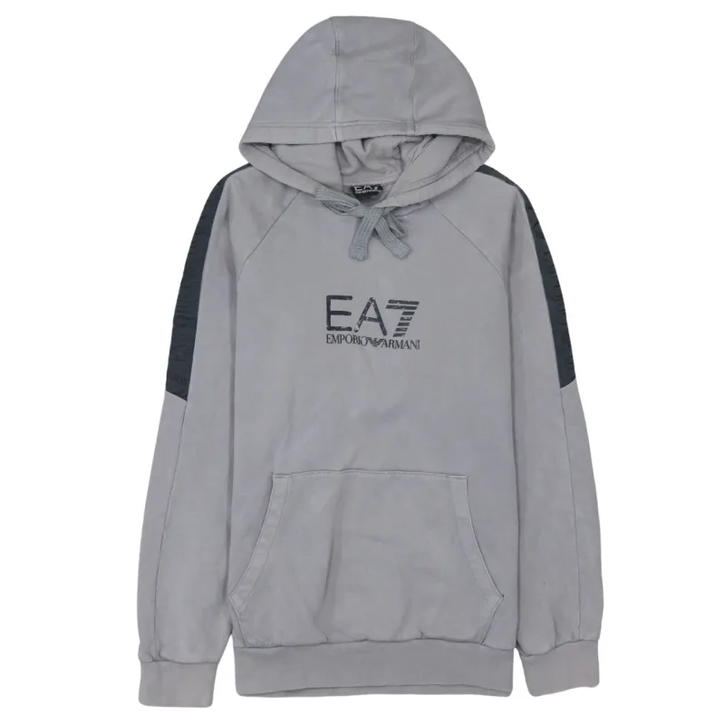 Emporio Armani Grey Hoodie Men's Medium EA7 Embroidered Logo Front Pocket Pullover Sweatshirt sold by Vintage Club