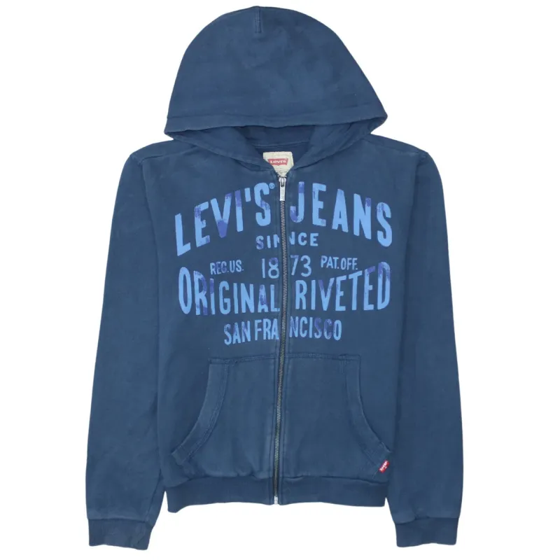 Levi's Navy Blue Hoodie Men's Small Zip Front Printed Logo Pockets Sweatshirt sold by Vintage Club