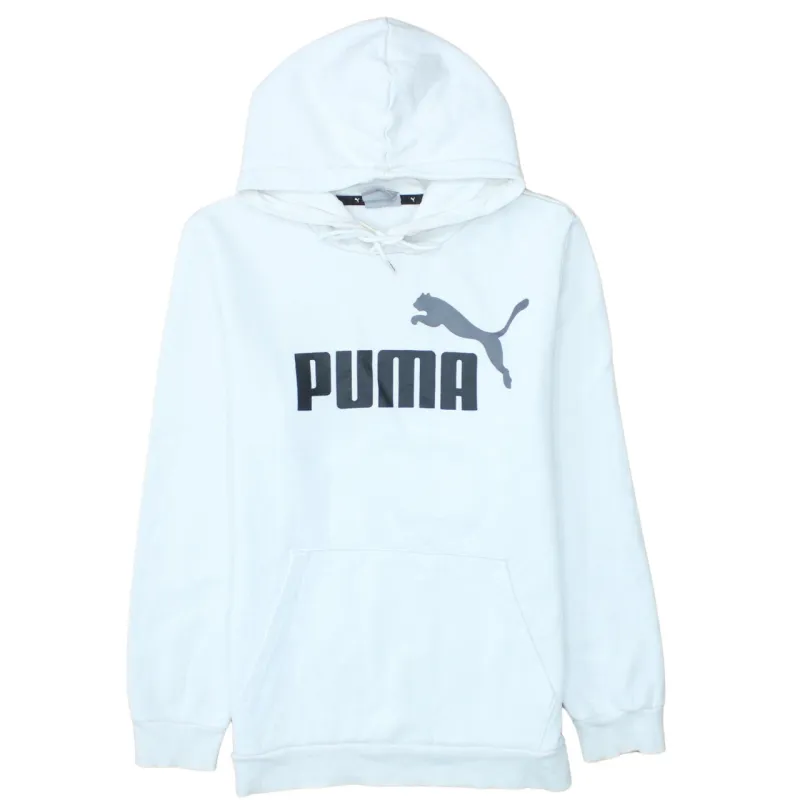 Puma White Hoodie Men's Small Printed Logo Front Pocket Pullover Sweatshirt sold by Vintage Club