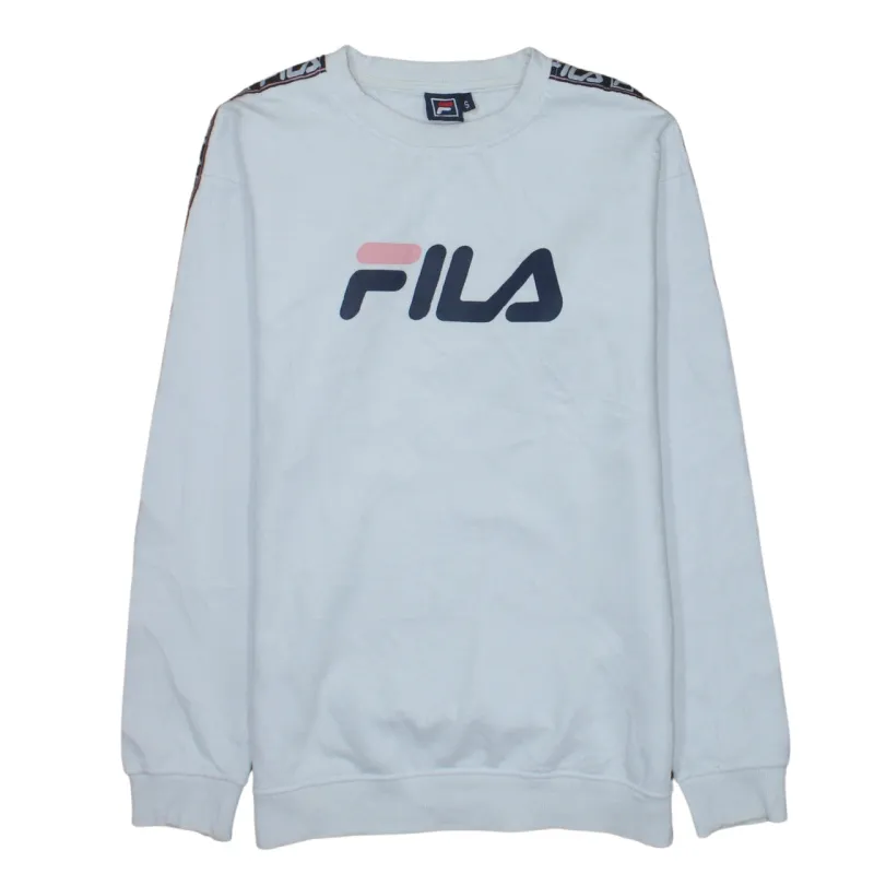 Fila White Sweatshirt Men's Small Printed Chest Logo Taped Logo Sleeves Pullover Top sold by Vintage Club