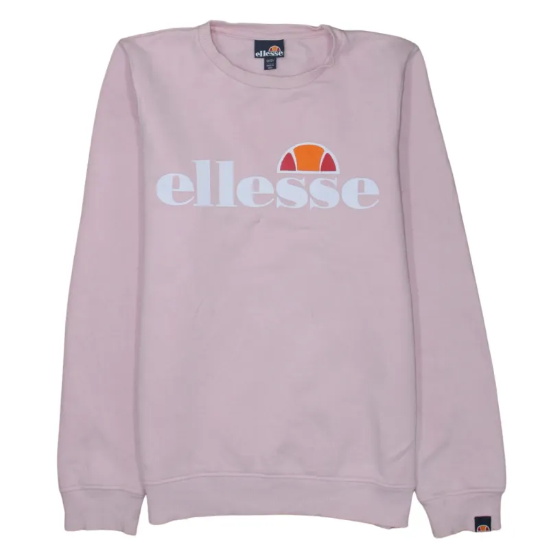 Ellesse Pink Sweatshirt Women’s Large Printed Front Logo Crewneck Pullover Fleece Top made by Ellesse