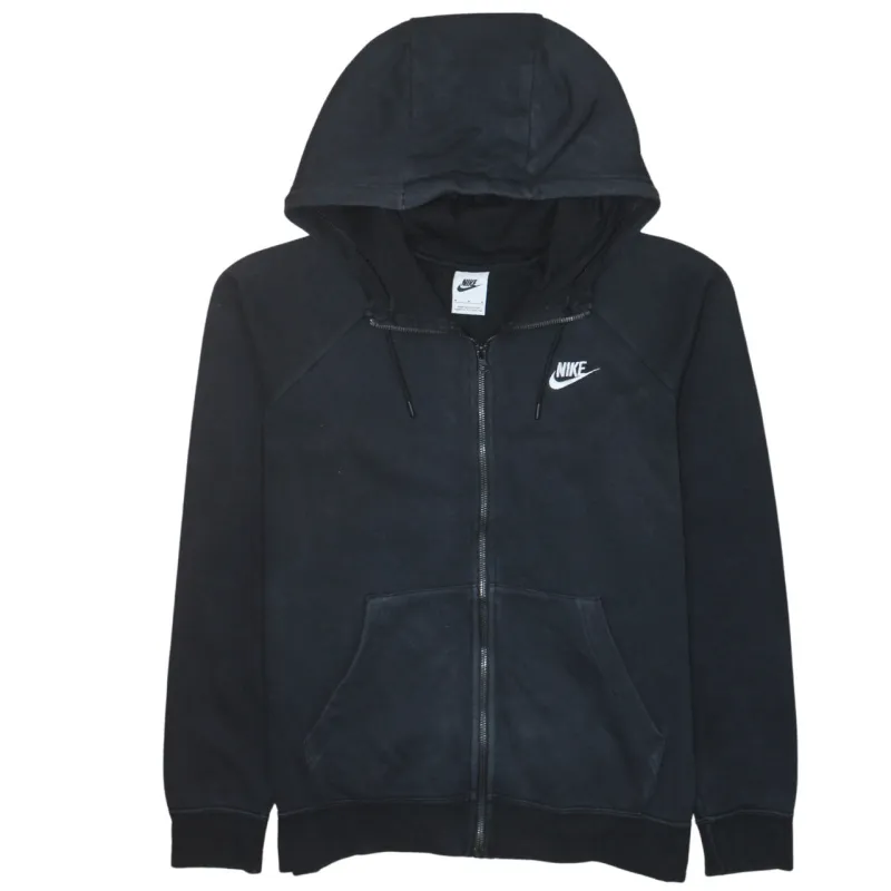 Nike Black Full Zip Hoodie Women’s Medium Embroidered Swoosh Split Pocket Sweatshirt sold by Vintage Club