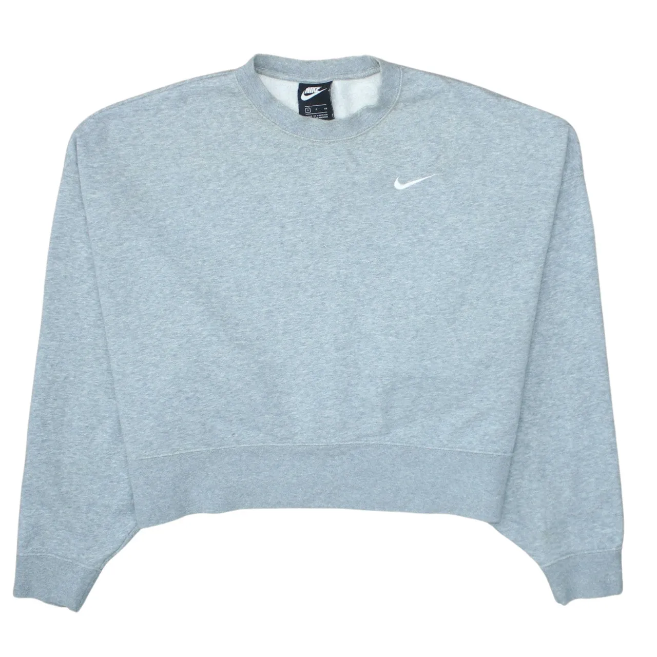 Nike Grey Sweatshirt Women’s Small Embroidered Swoosh Cropped Ribbed Hem Pullover Top sold by Vintage Club