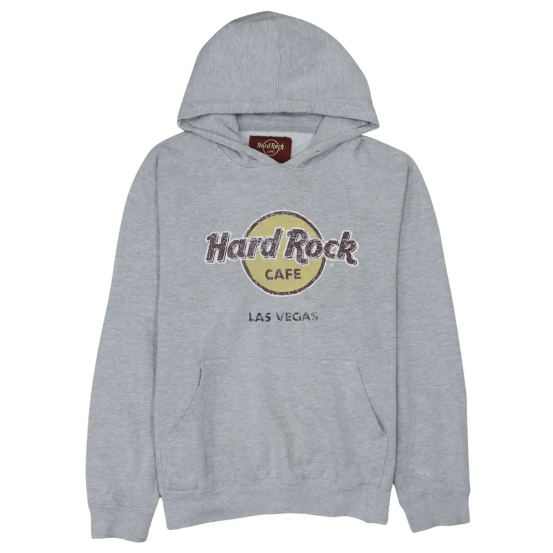 Hard Rock Cafe Grey Hoodie Women's Large Printed Las Vegas Logo Fleece Pullover Sweatshirt sold by Vintage Club
