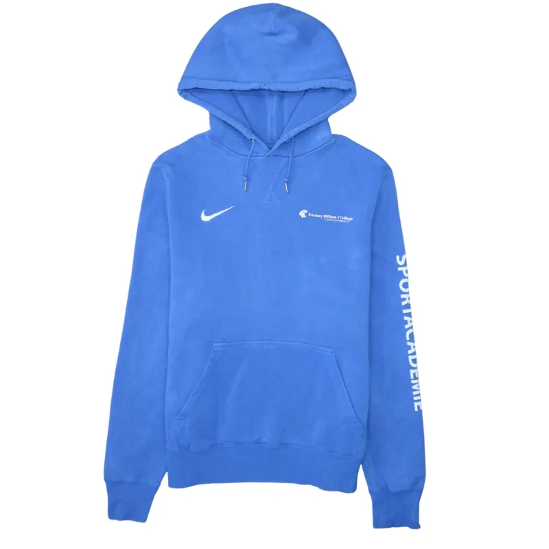 Nike Blue Hoodie Women's Medium Printed Swoosh College Logo Sleeve Text Pullover Sweatshirt sold by Vintage Club