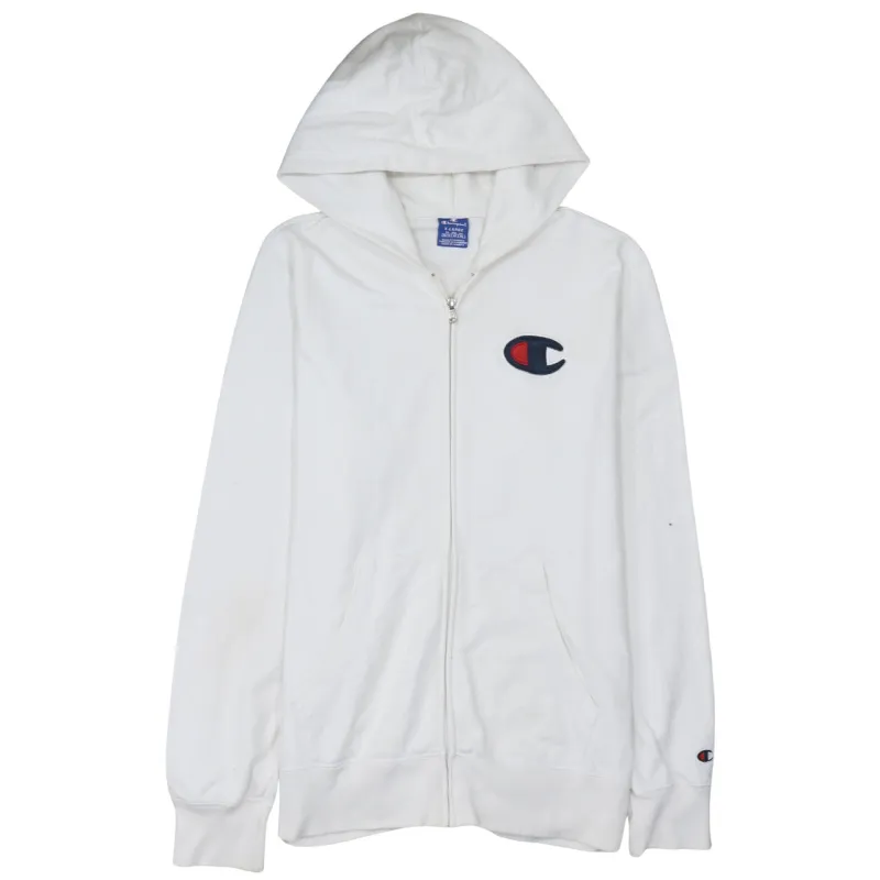 Champion White Zip Hoodie Women’s XLarge Embroidered C Logo Cuff Logo Pockets Sweatshirt sold by Vintage Club