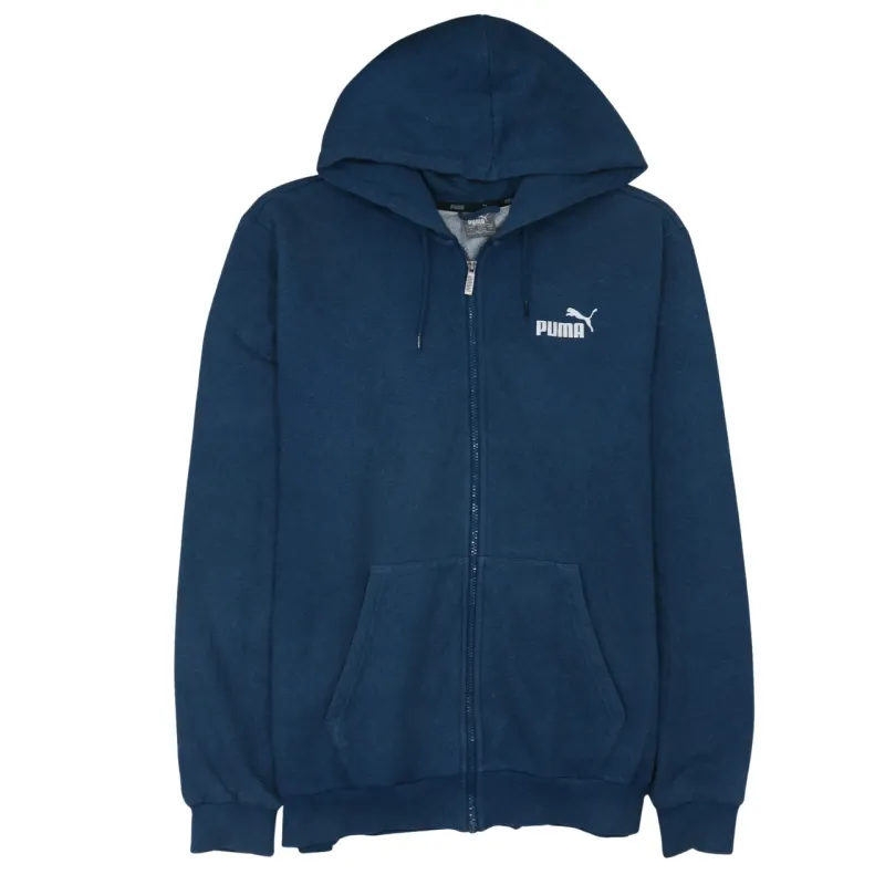 Puma Navy Blue Zip Hoodie Women’s XLarge Printed Chest Logo Front Pockets Sweatshirt sold by Vintage Club