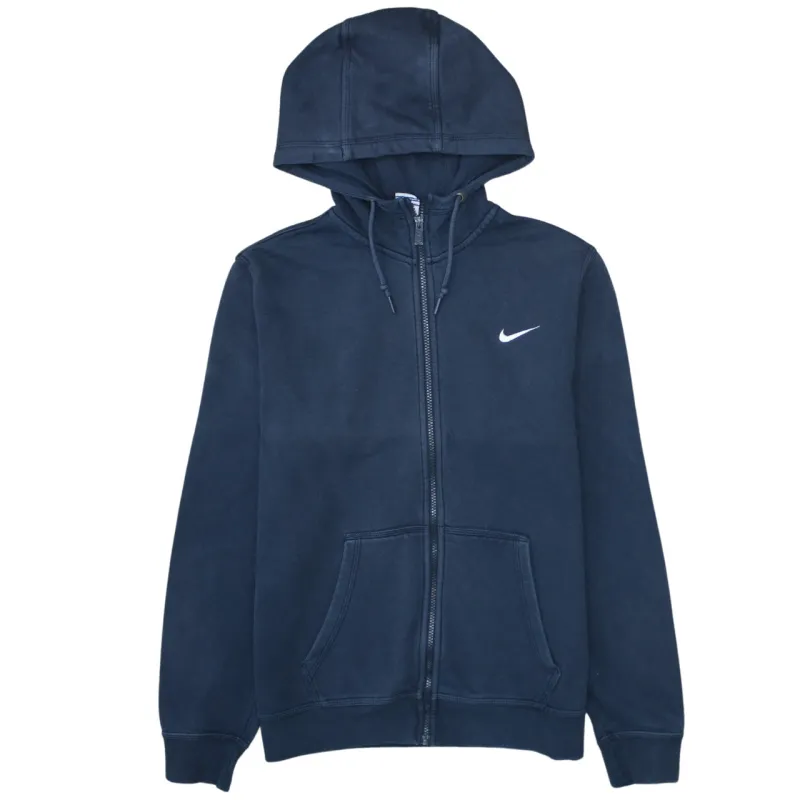 Nike Navy Blue Full Zip Hoodie Women's Large Embroidered Swoosh Split Pocket Sweatshirt sold by Vintage Club