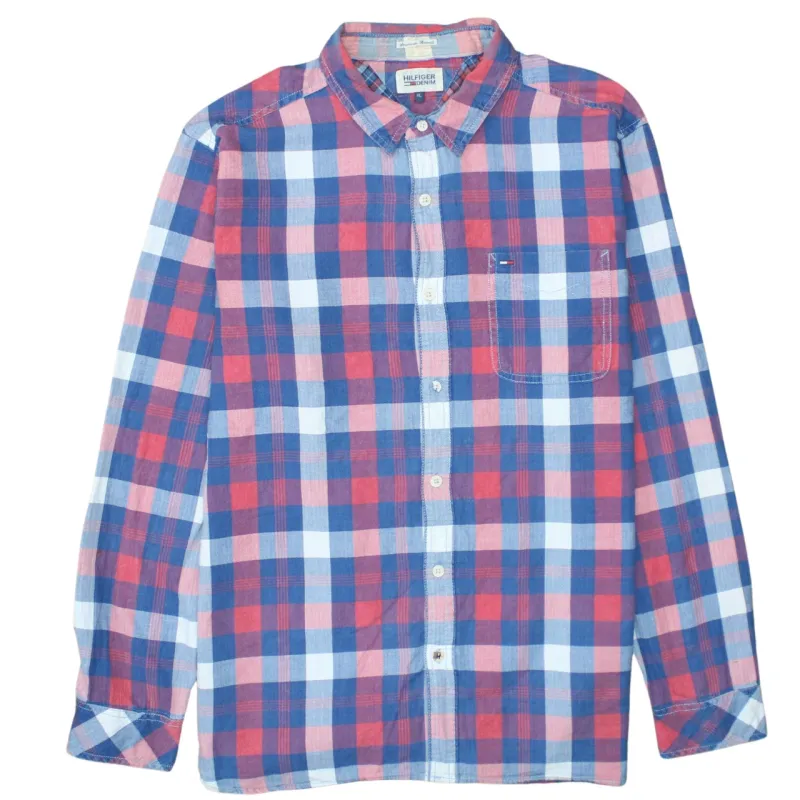 Tommy Hilfiger Red Blue Check Shirt Men's XLarge Long Sleeve Button Front Casual Top made by Tommy Hilfiger