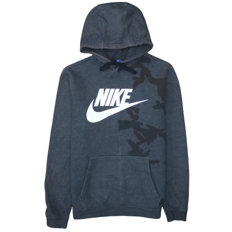Nike Dark Grey Hoodie Men's Medium Printed Logo Camo Panel Fleece Pullover Sweatshirt sold by Vintage Club